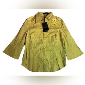 0146- Dancing Paris Couture Yellow Embroidered Bell Sleeve Size L Boutique Boho